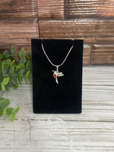 Amber Hummingbird Sterling Silver Pendant