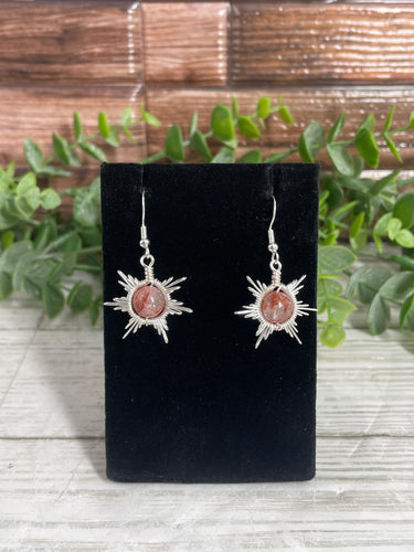 Fire Quartz Sun/Star Wire-Wrapped Earrings