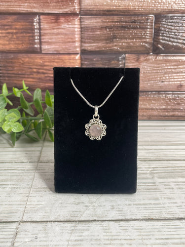 Rose Quartz Sterling Silver Flower Pendant
