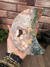 Load image into Gallery viewer, Moss Agate and Pink Amethyst Moon