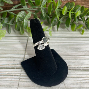 Moldavite & Herkimer Diamond Size 7 Sterling Silver Ring