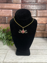 Load image into Gallery viewer, Mookaite Triple Moon Gold Wire-Wrapped Pendant