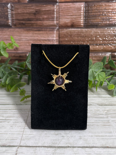 Amethyst Star/Snowflake Wire-Wrapped Pendant (Gold)