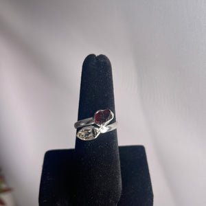 Garnet & Herkimer Diamond Size 7 Sterling Silver Ring