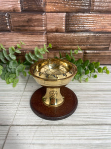 Brass Incense Cone Burner With Wooden Base