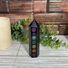 Load image into Gallery viewer, Engraved Obsidian Chakra Tower Small
