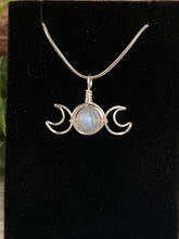 Load image into Gallery viewer, Rainbow Moonstone Triple Moon Wire-Wrapped Pendant