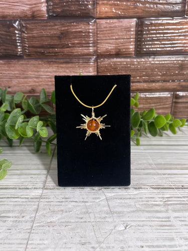Carnelian Star/Sun Wire-Wrapped Pendant (Gold)
