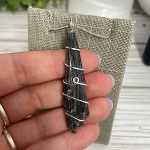 Black Kyanite Wire-Wrapped Pendant