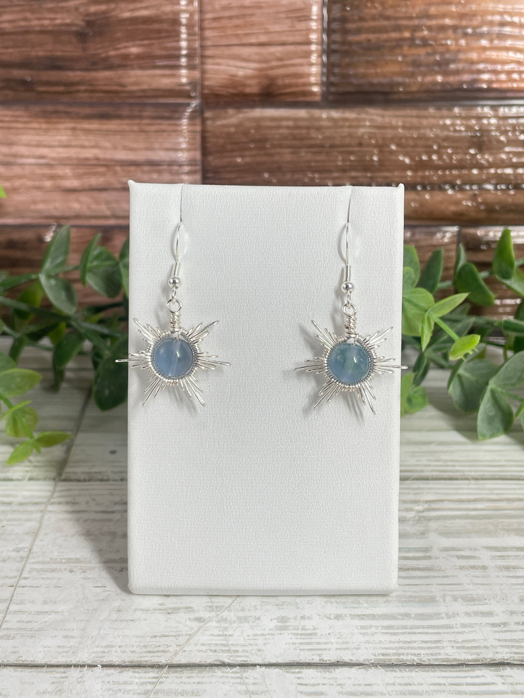 Fluorite Star/Snowflake Wire-Wrapped Earrings