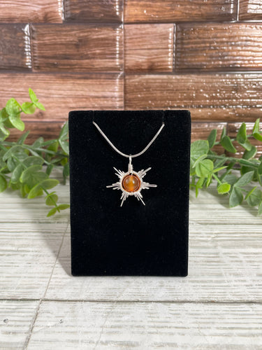 Carnelian Star/Snowflake Wire-Wrapped Pendant