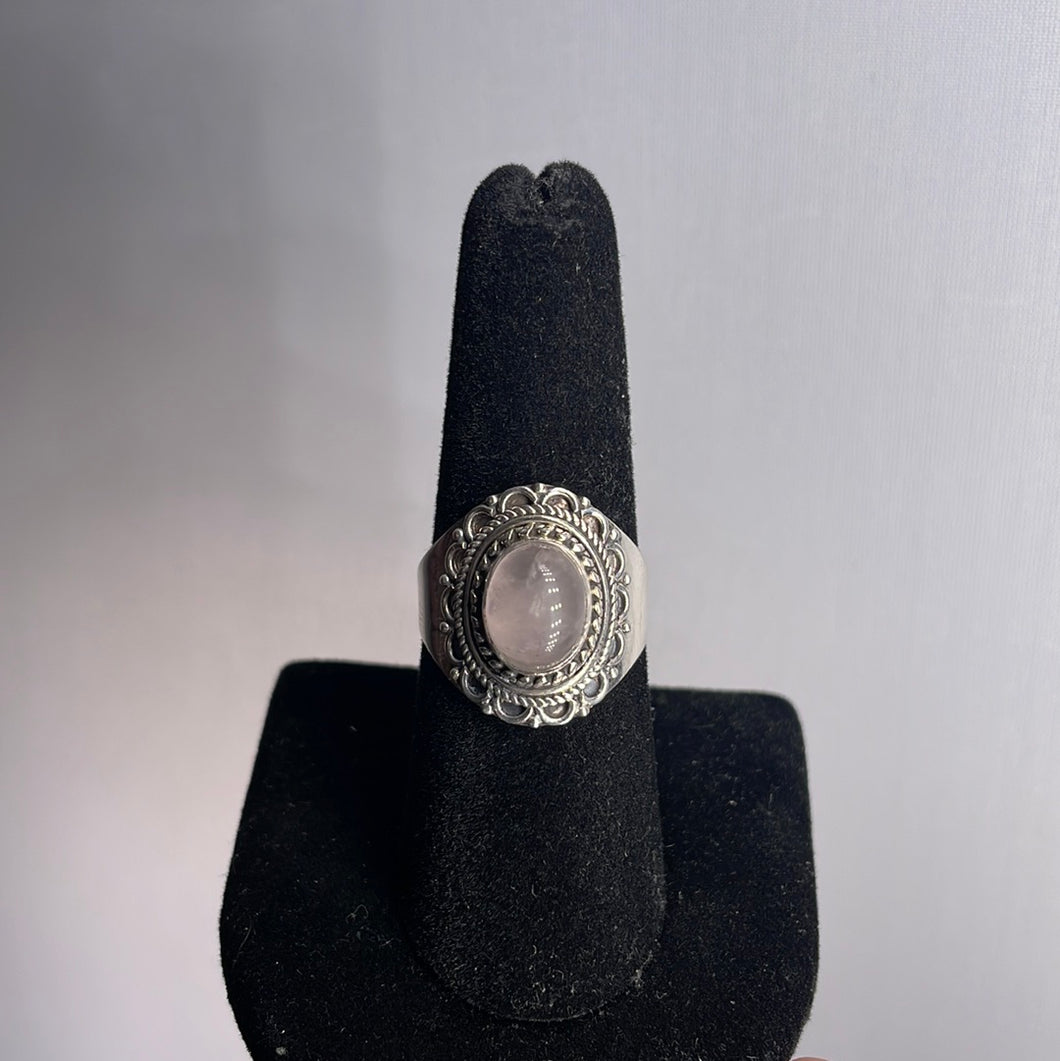 Rose Quartz Size 8 Sterling Silver Ring