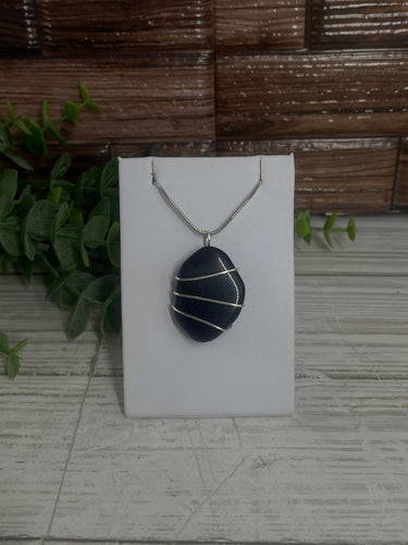 Blue Goldstone Wire-Wrapped Pendant