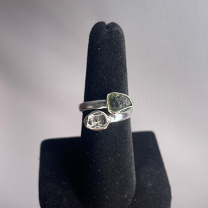 Moldavite & Herkimer Diamond Size 7 Sterling Silver Ring
