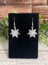 Load image into Gallery viewer, Rainbow Moonstone Star/Snowflake Wire-Wrapped Earrings