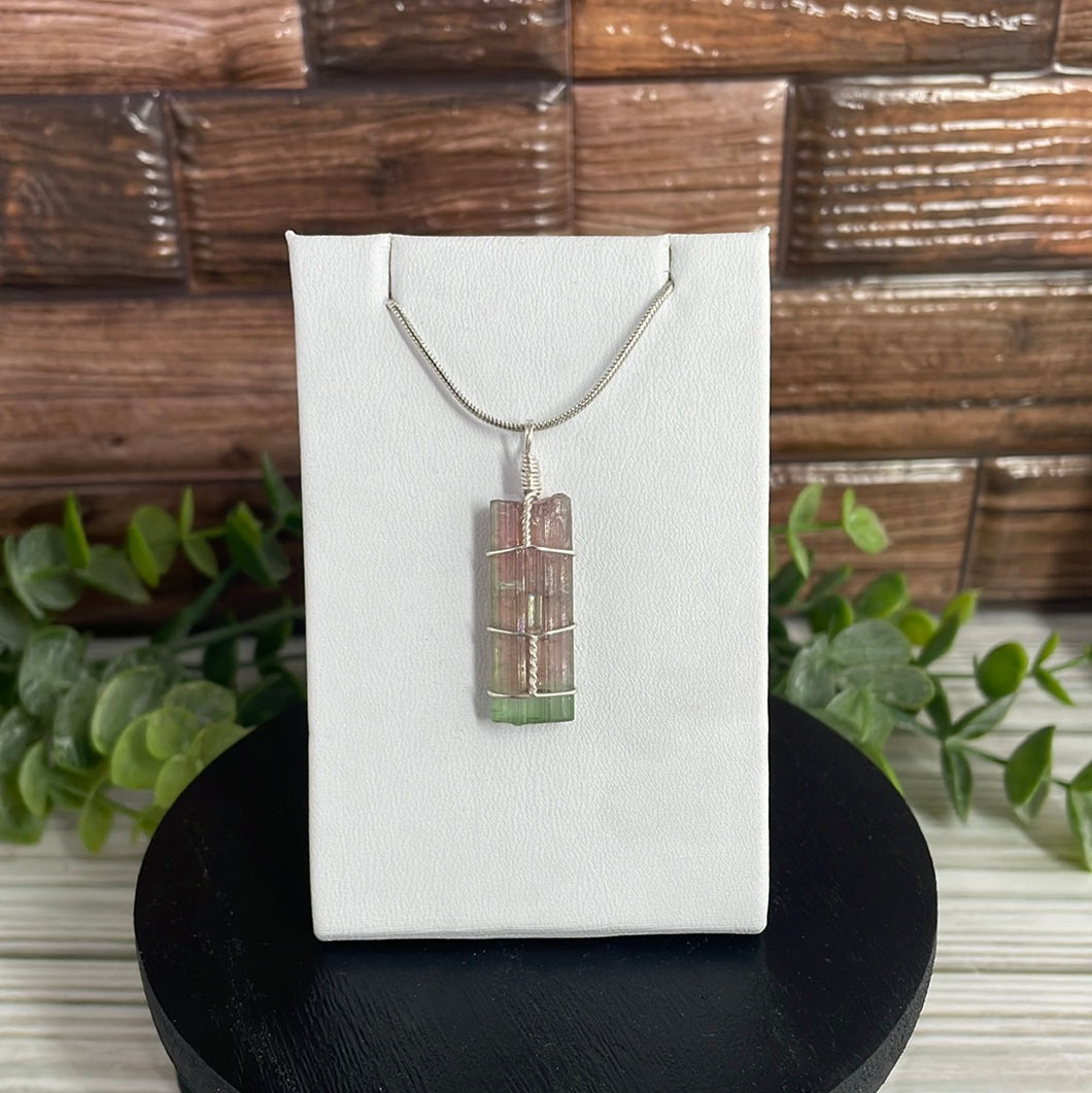 Watermelon Tourmaline Wire-Wrapped Pendant