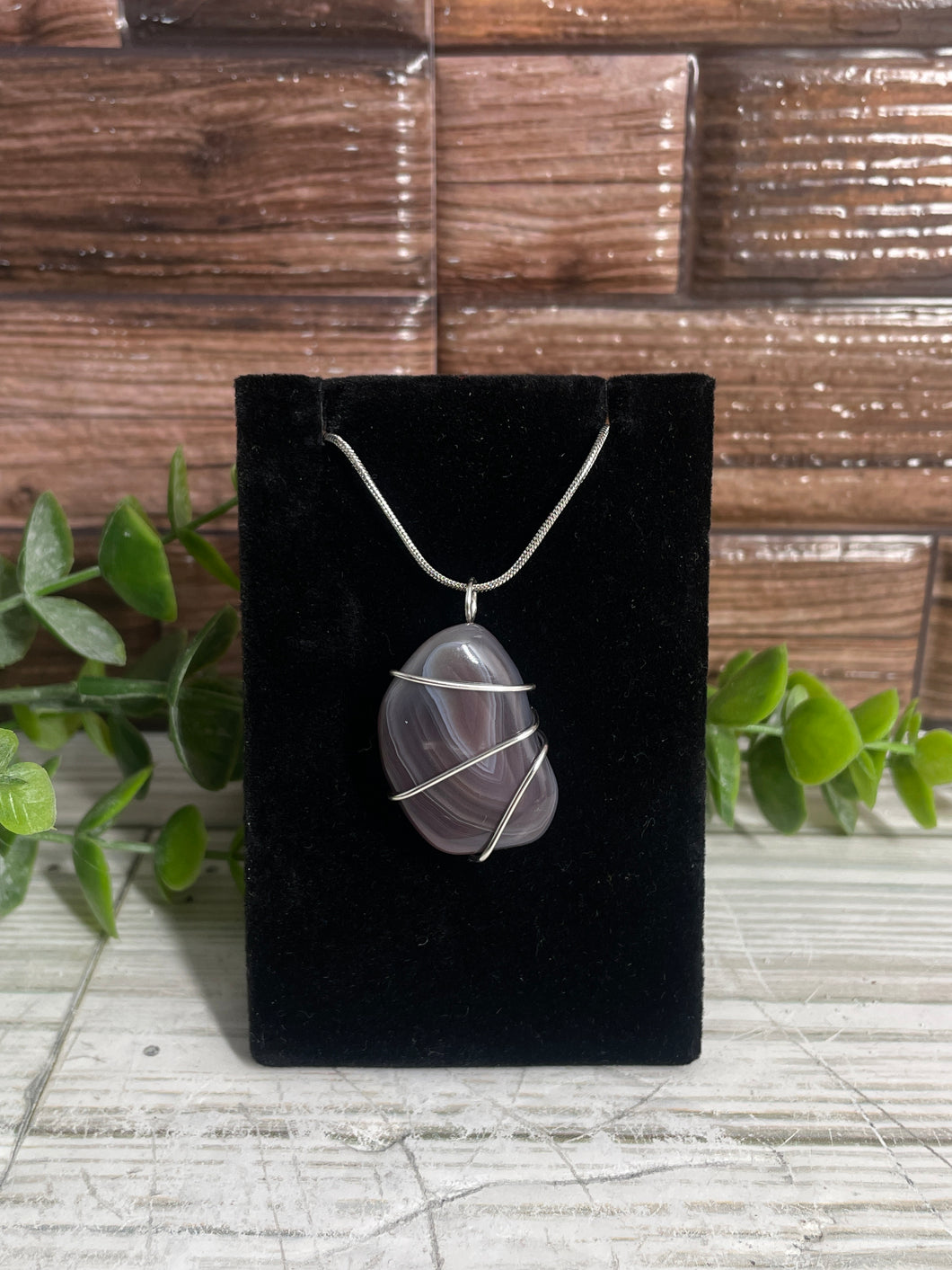 Botswana Agate Wire-Wrapped Pendant