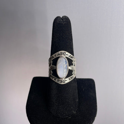 Rainbow Moonstone Size 8 Sterling Silver Ring