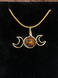 Mookaite Triple Moon Gold Wire-Wrapped Pendant