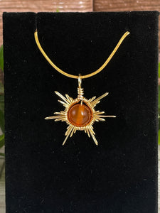 Carnelian Star/Sun Wire-Wrapped Pendant (Gold)