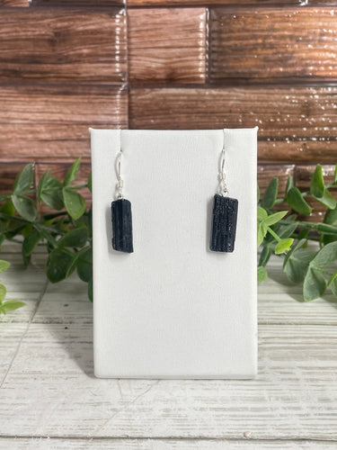 Raw Black Tourmaline Sterling Silver Earrings