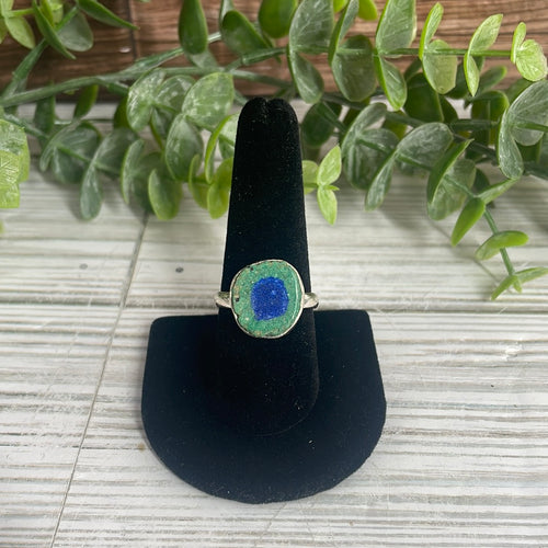 Azurite Blueberry With Malachite Size 9 Sterling Silver Ring