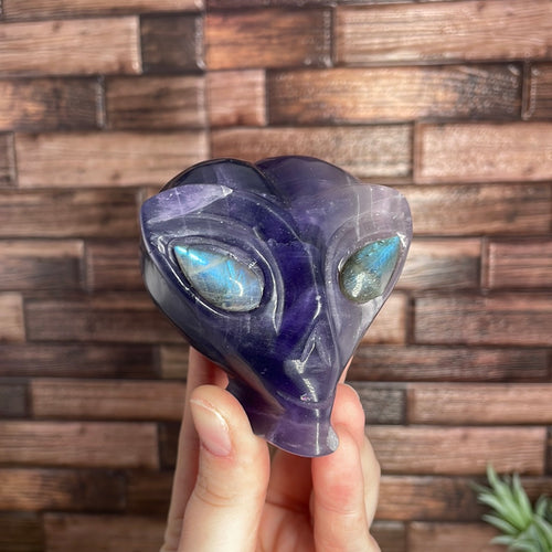 Fluorite Alien Head With Labradorite Eyes