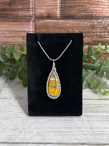 Bumblebee Jasper Wire-Wrapped Pendant