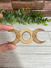 Load image into Gallery viewer, Triple Moon Goddess Wooden Sphere Stand