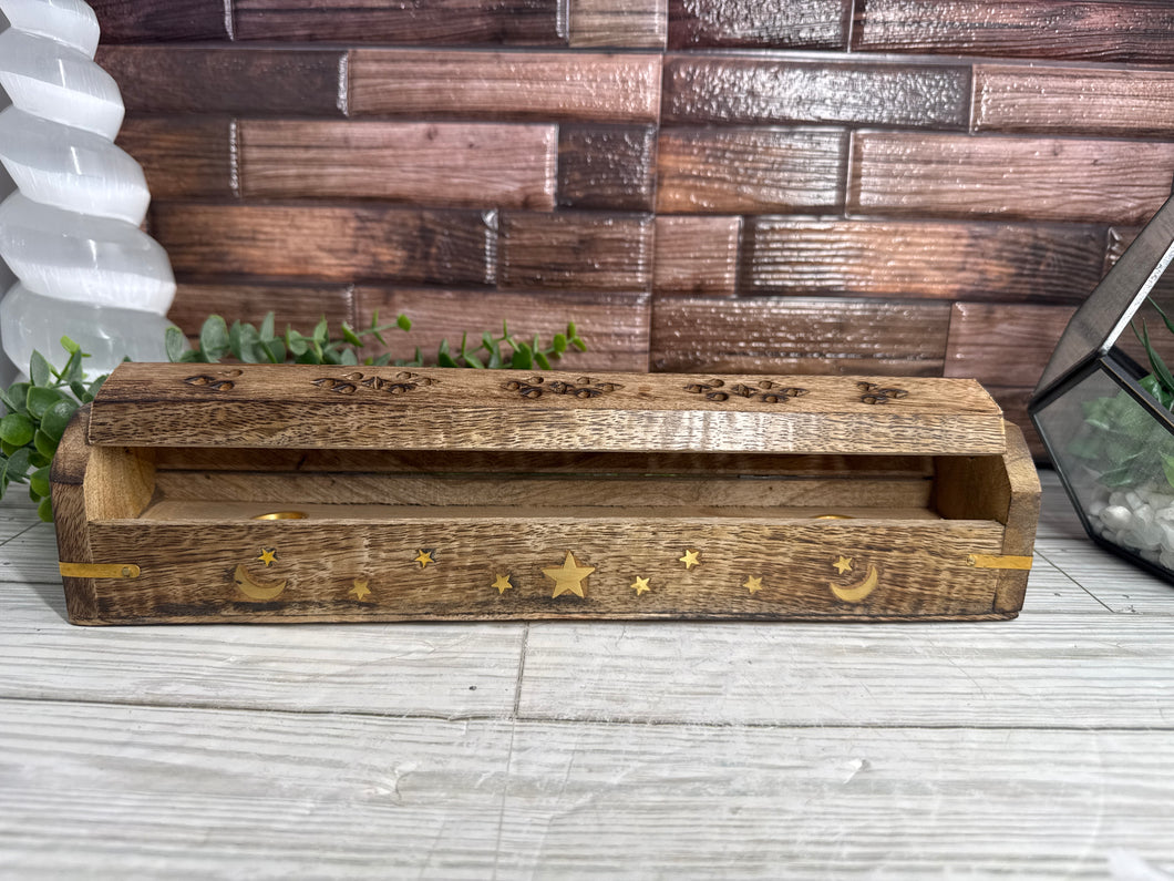 Wooden Incense Box- Stars and Moon