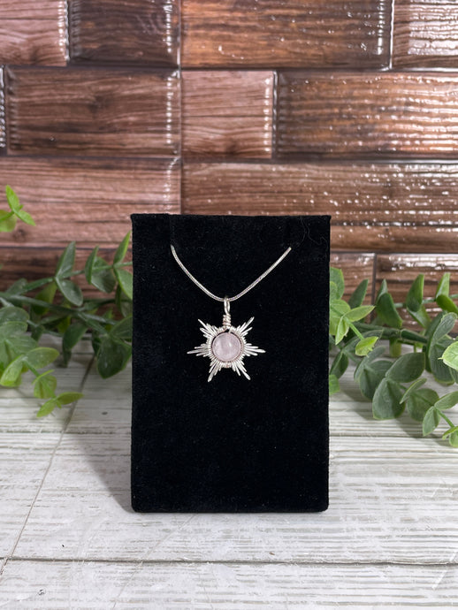 Rose Quartz Snowflake/Star Wire-Wrapped Pendant