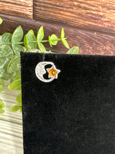 Amber Moon and Star Sterling Silver Earrings