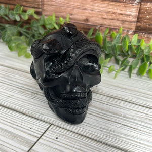 Obsidian Skull with Snake