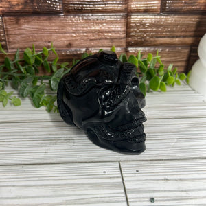 Obsidian Skull with Snake