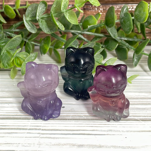 Fluorite Lucky Cat Carving