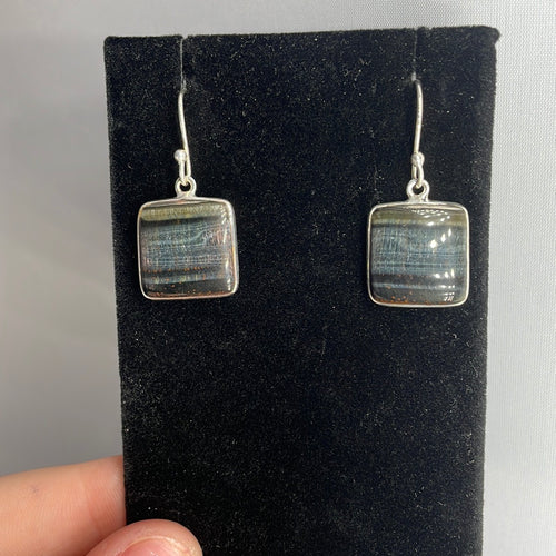 Blue Tiger Eye Sterling Silver Earrings