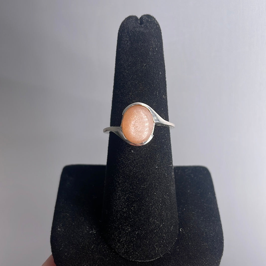 Peach Moonstone Size 7 Sterling Silver Ring