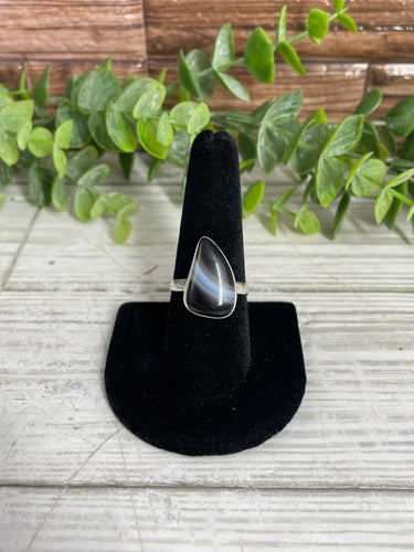Black Banded Agate SZ 9 Sterling Silver Ring