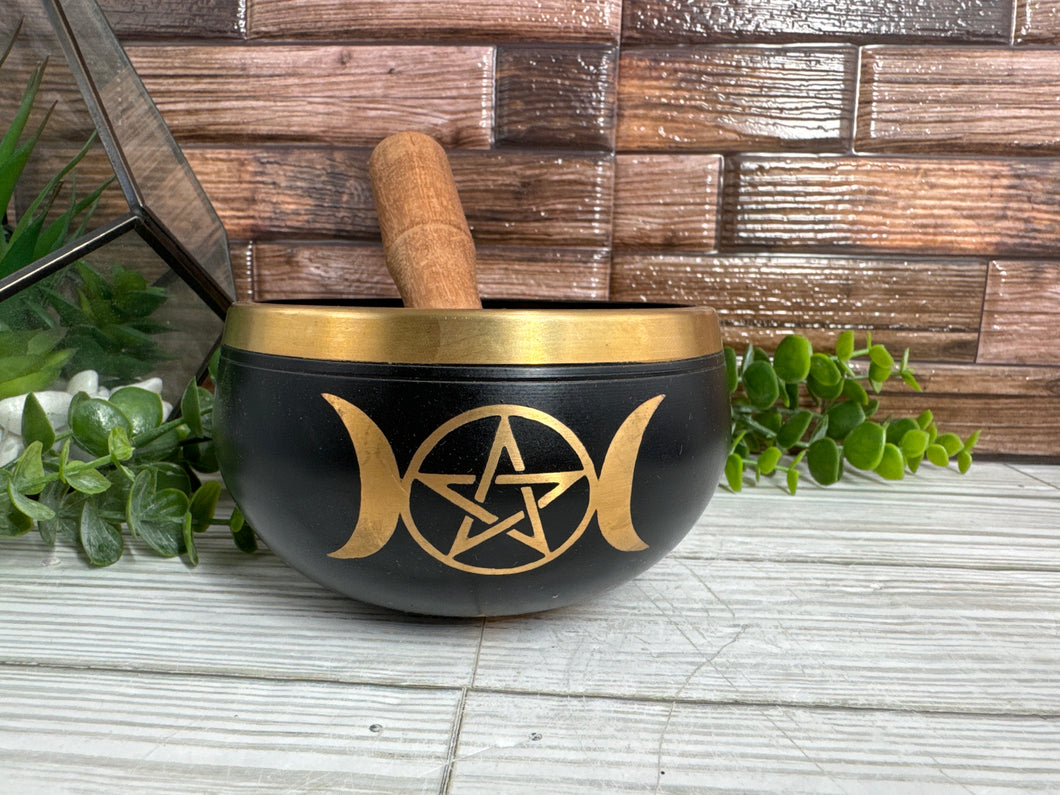 Triple Moon Singing Bowl- Black and Gold