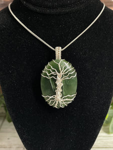 Nephrite Jade Tree Of Life Wire-Wrapped Pendant