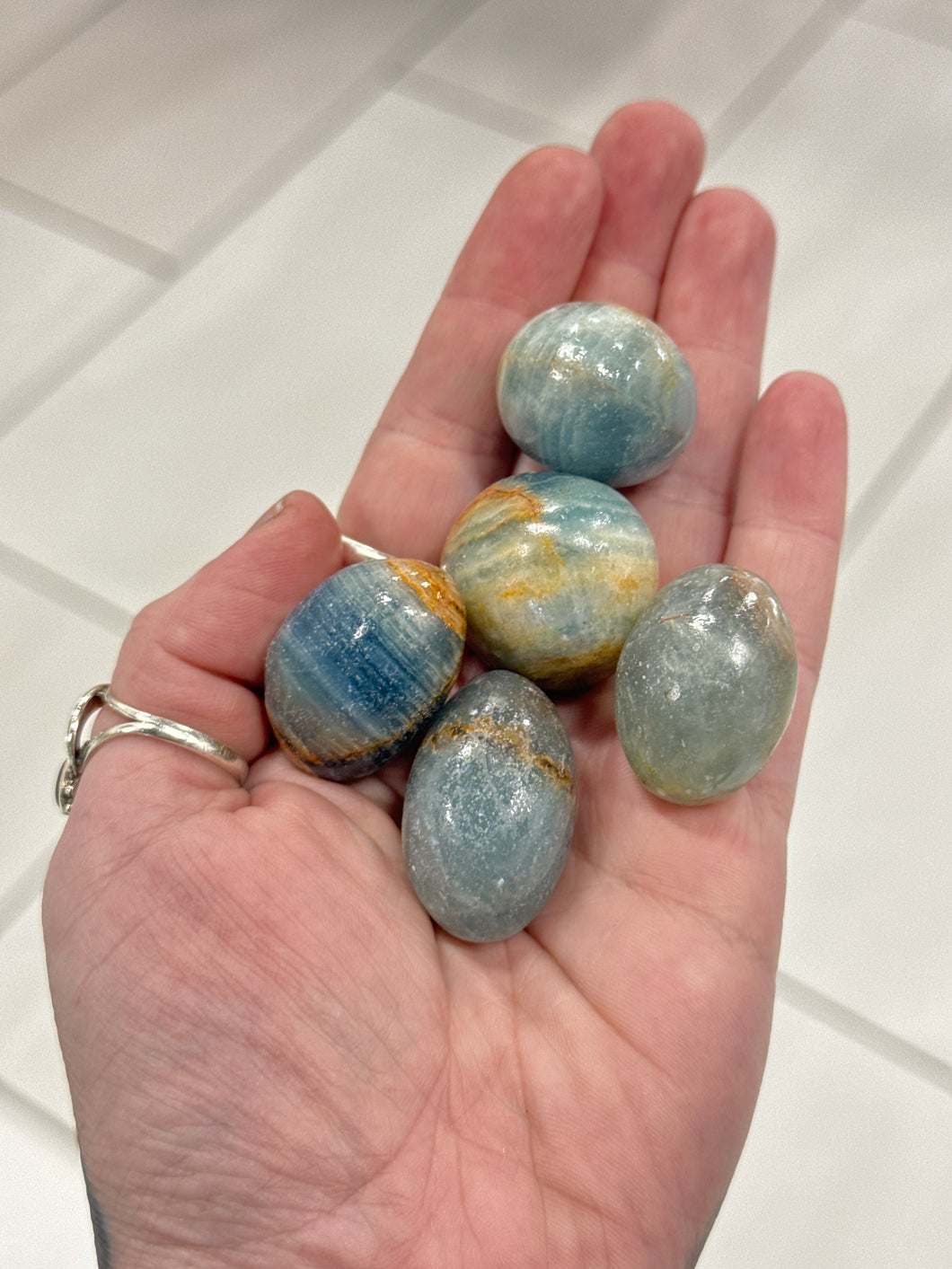 Tumbled Blue Onyx/ Aquatine Calcite