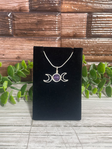 Amethyst Triple Moon Wire-Wrapped Pendant