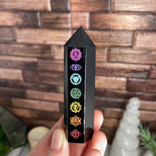 Load image into Gallery viewer, Engraved Obsidian Chakra Tower Small