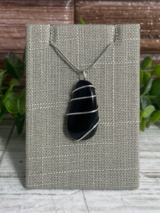 Obsidian Wire-Wrapped Pendant