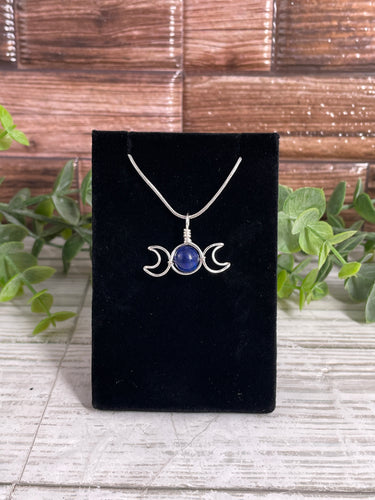Azurite Triple Moon Wire-Wrapped Pendant
