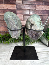Load image into Gallery viewer, Amethyst Geode Pair on Metal Stand