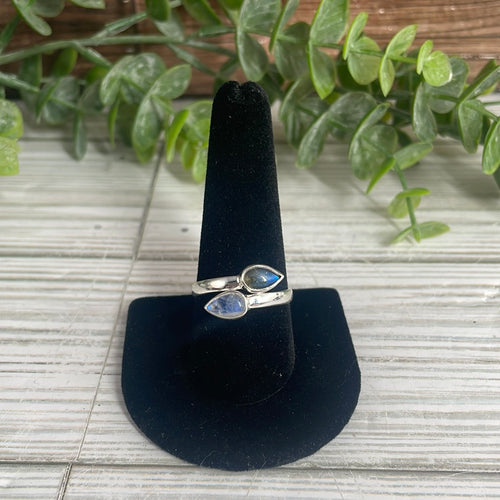 Labradorite & Rainbow Moonstone Size 10 Sterling Silver Ring