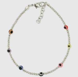 Silver Beaded Evil Eye Anklet