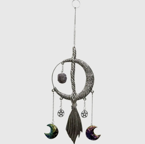 Metal Broom and Moon Wall Hanging