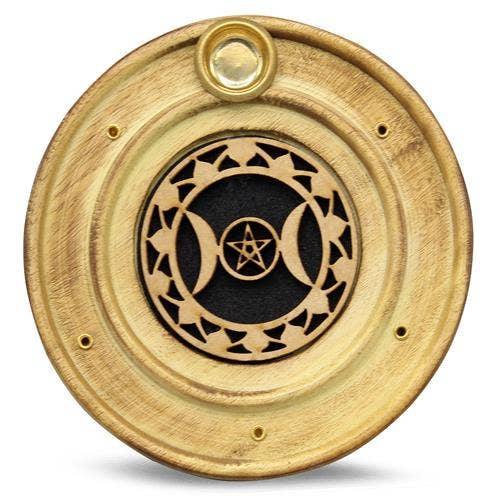 Triple Moon Wooden Incense Holder